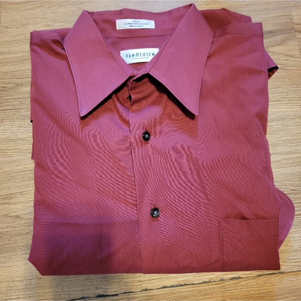 Mens VanHuesen Burgundy Long Sleeve Dress Shirt Large